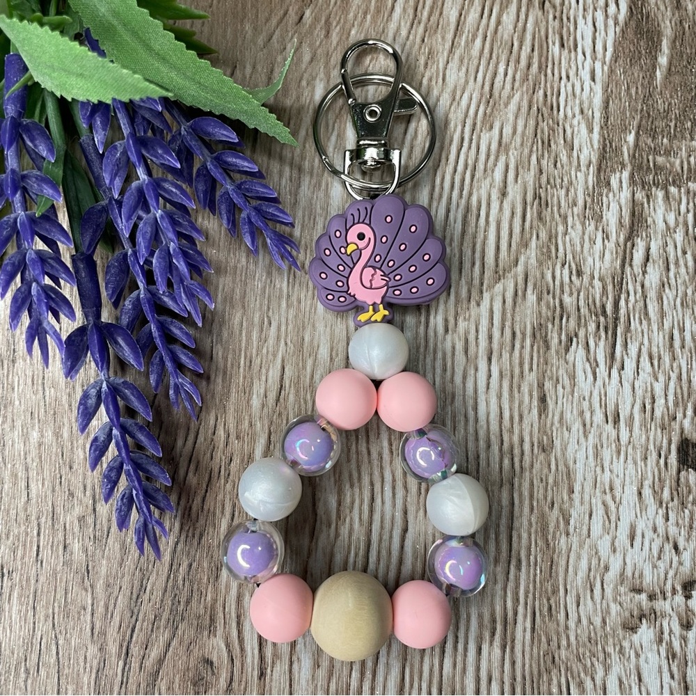 Fingerlet Peacock Purple Silicone Beaded Handmade Keychain Bracelet Custom Key